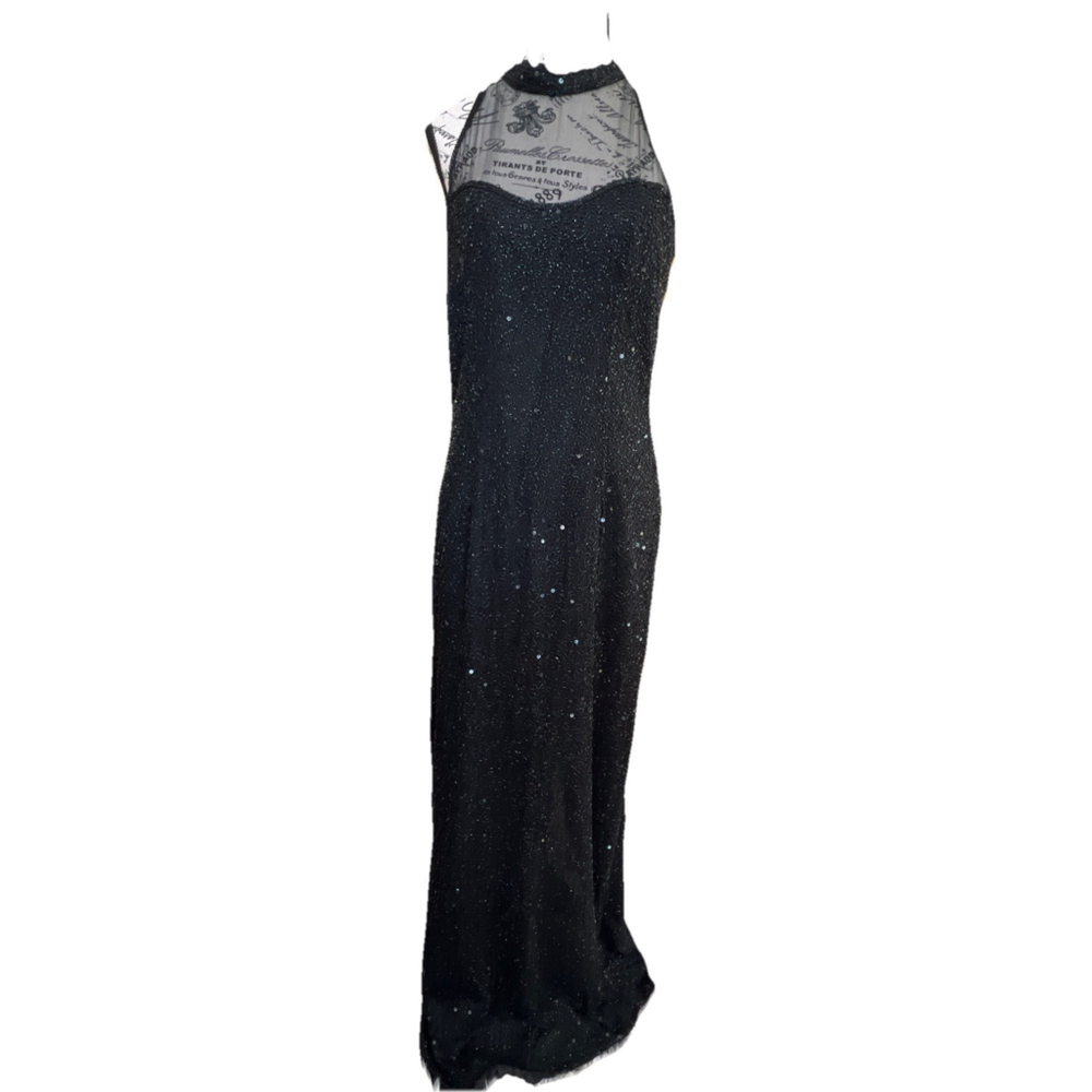 Stenay Vintage Black Beaded Sparky Silk Gown Maxi Dress sz 12 - Picture 2 of 10